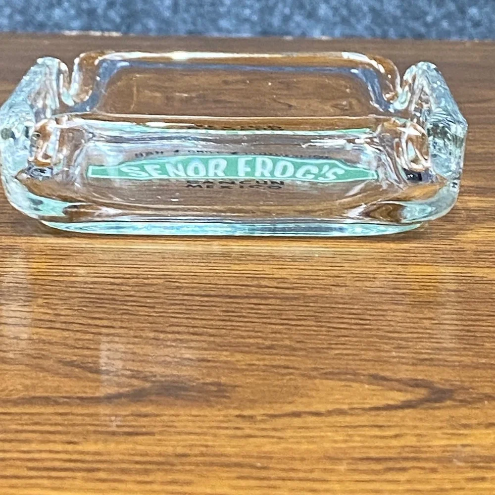Vintage Senor Frogs Cancun Mexico‎ Clear Glass Ashtray Bar Grill Clothesline